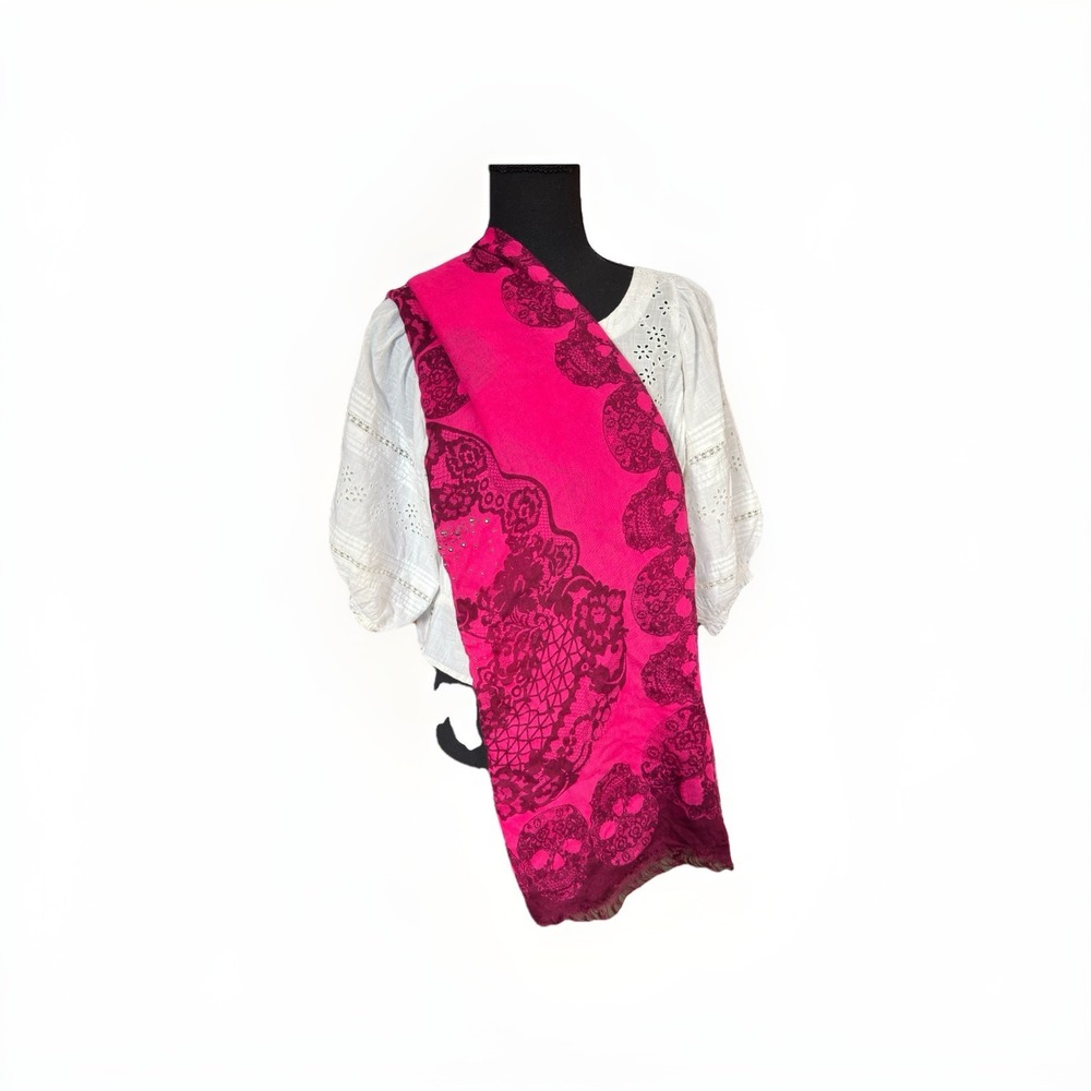 Skulls All Around scarf 47" x 52" in Pink & Black with rhinestones by Express